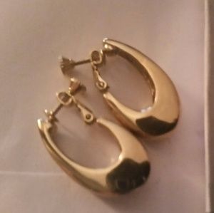 Vintage Monet Oval Drop Hoop Clip Earrings
